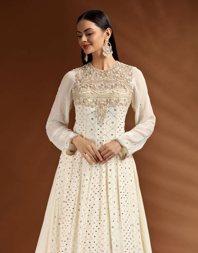 Golden Husk Lucknowi Embellished Sharara Suit