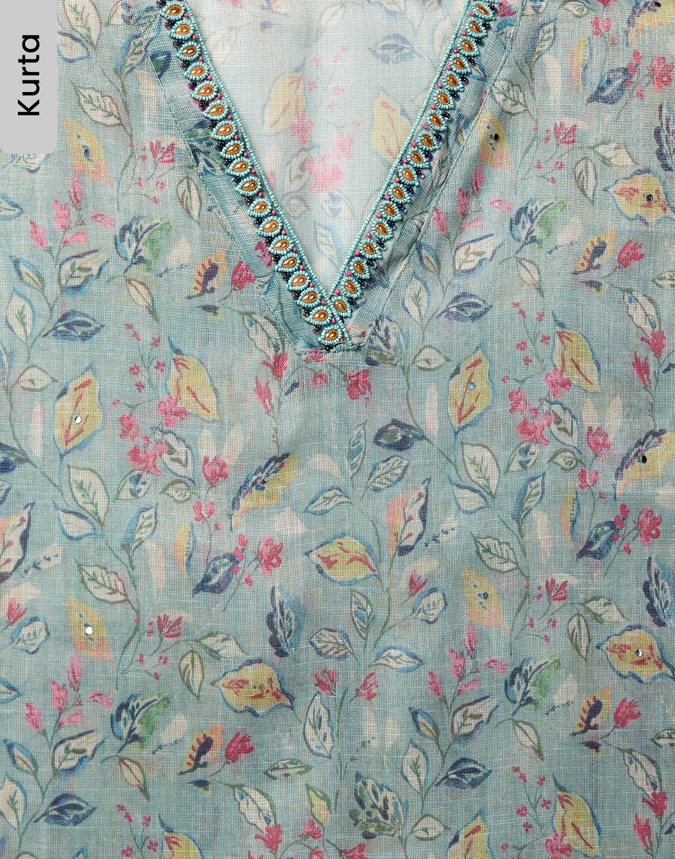 Greyish Blue Floral Printed Tussar Silk Unstitched Suit Set