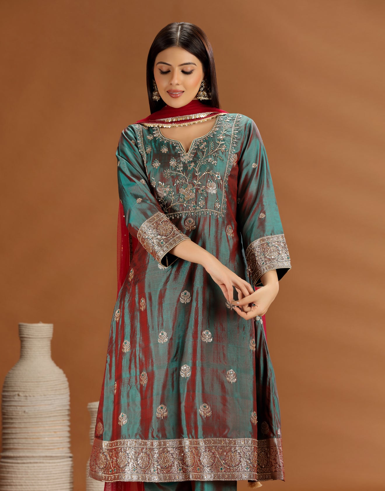 Gulbagh Glint Hand Embroidered Pure Banarasi Silk Salwar Suit