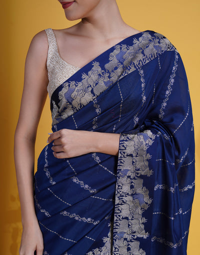 Ink Blue Pichwai Weave Silk Saree