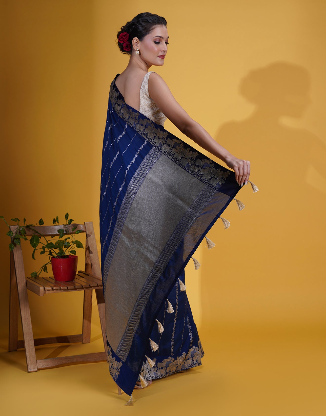 Ink Blue Pichwai Weave Silk Saree