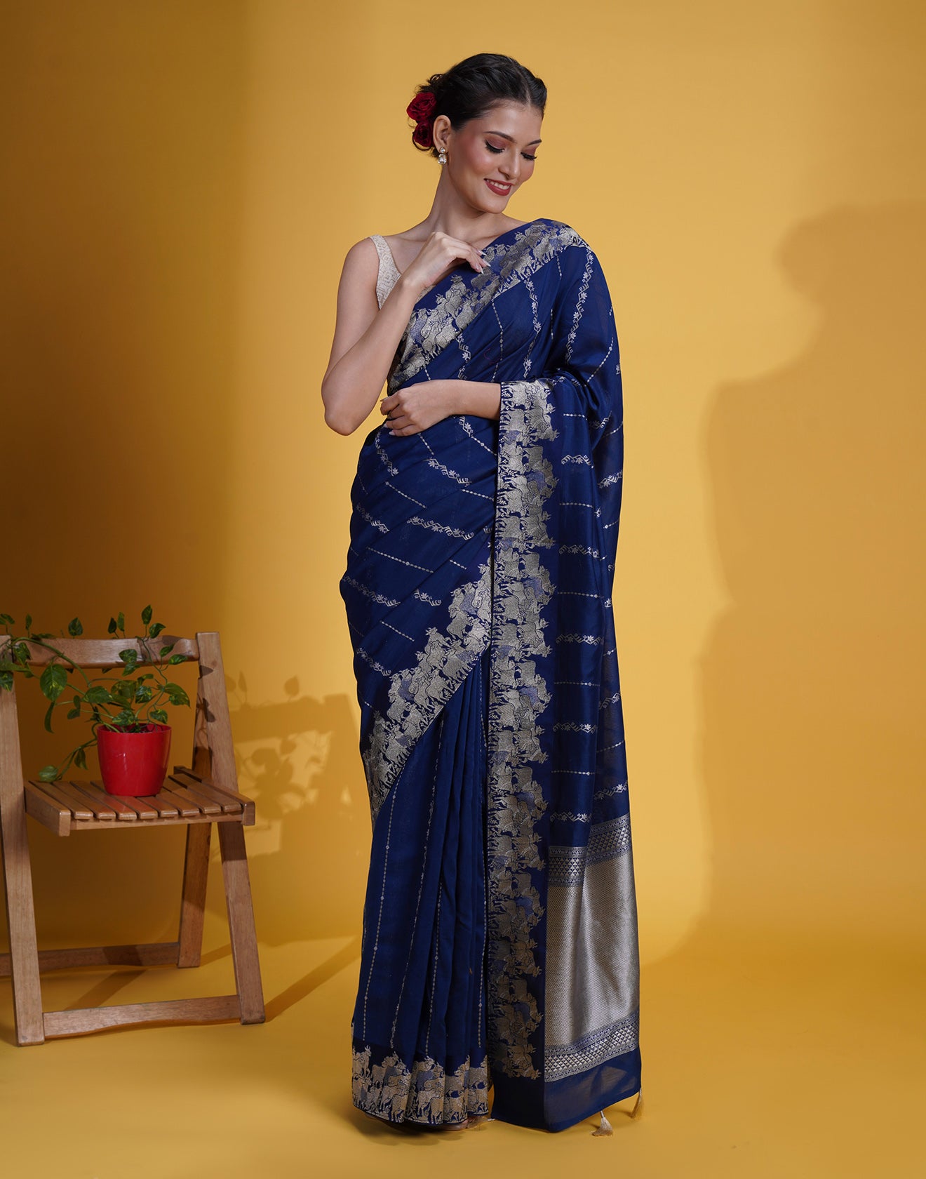 Ink Blue Pichwai Weave Silk Saree