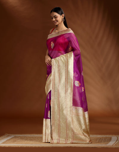 Iris Glaze Pure Silk Saree With Unstitched Blouse Fabric