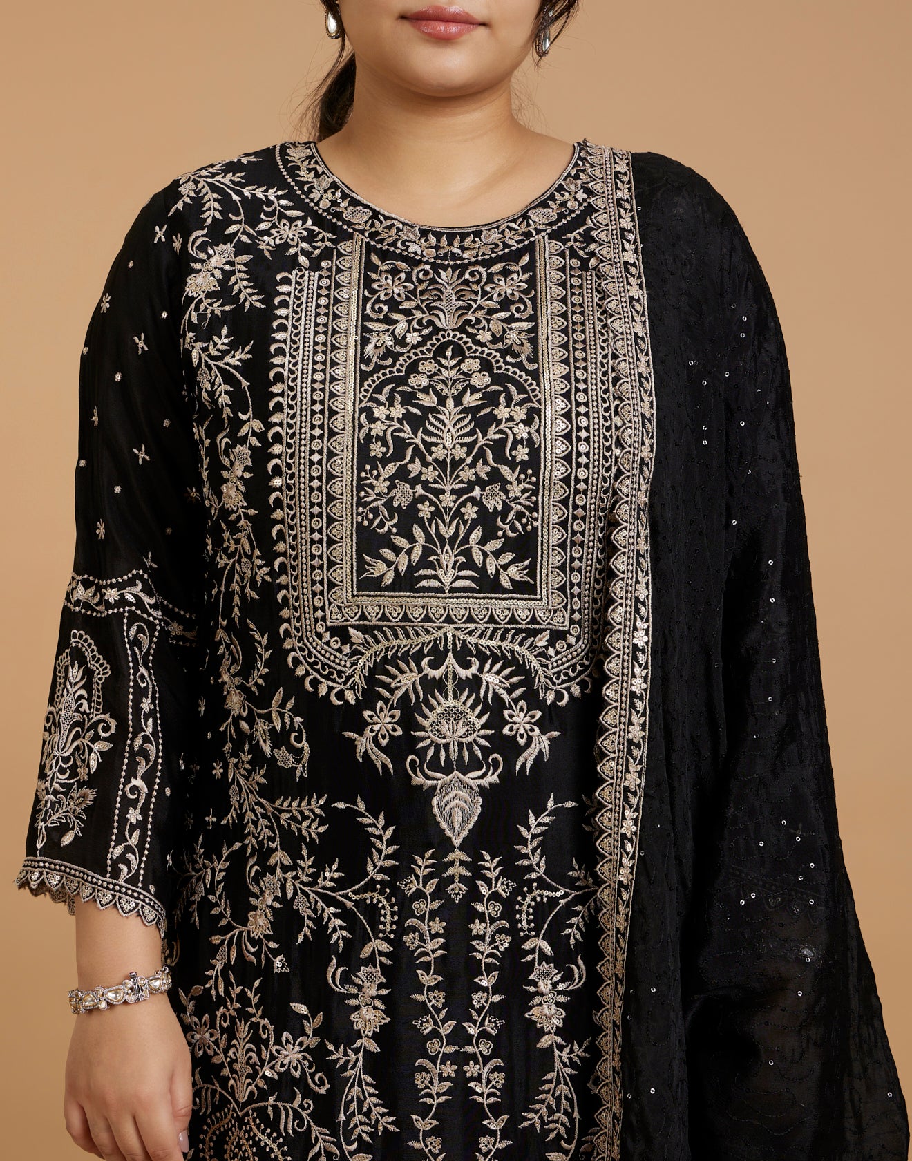 Jet Black Zari Thread Embroidered Festive Salwar Suit
