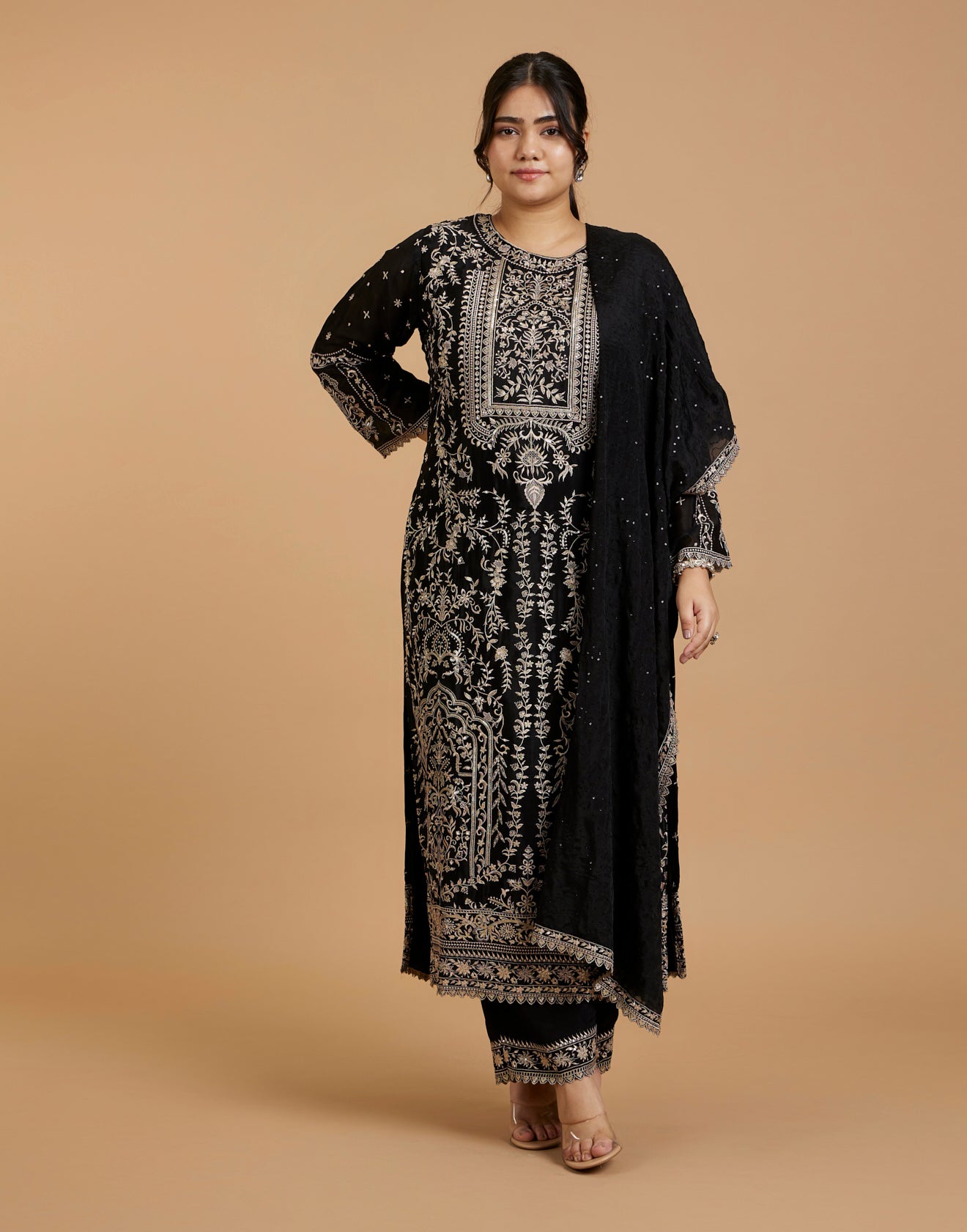 Jet Black Zari Thread Embroidered Festive Salwar Suit