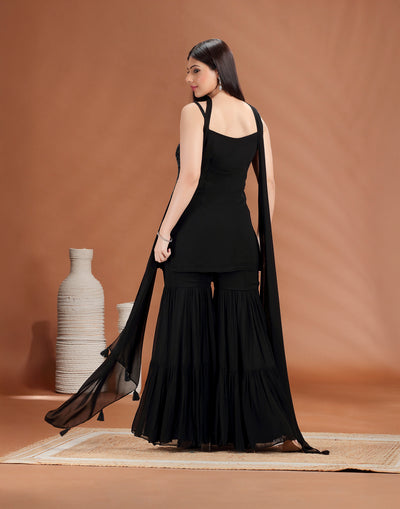 Jet Black Sequin Embellished Gharara Set