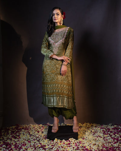 Jungle Green Bandhej Printed Salwar Suit Set