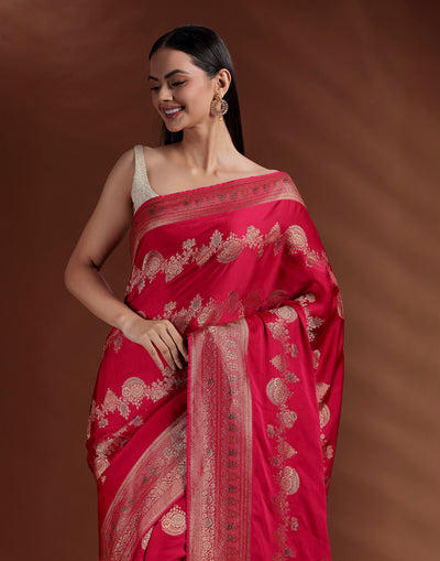Laal Noor Dola Silk Festive Saree With Unstitched Blouse Fabric