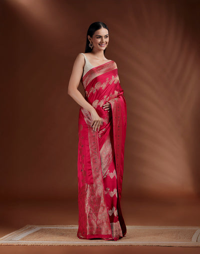 Laal Noor Dola Silk Festive Saree With Unstitched Blouse Fabric