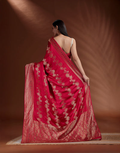 Laal Noor Dola Silk Festive Saree With Unstitched Blouse Fabric