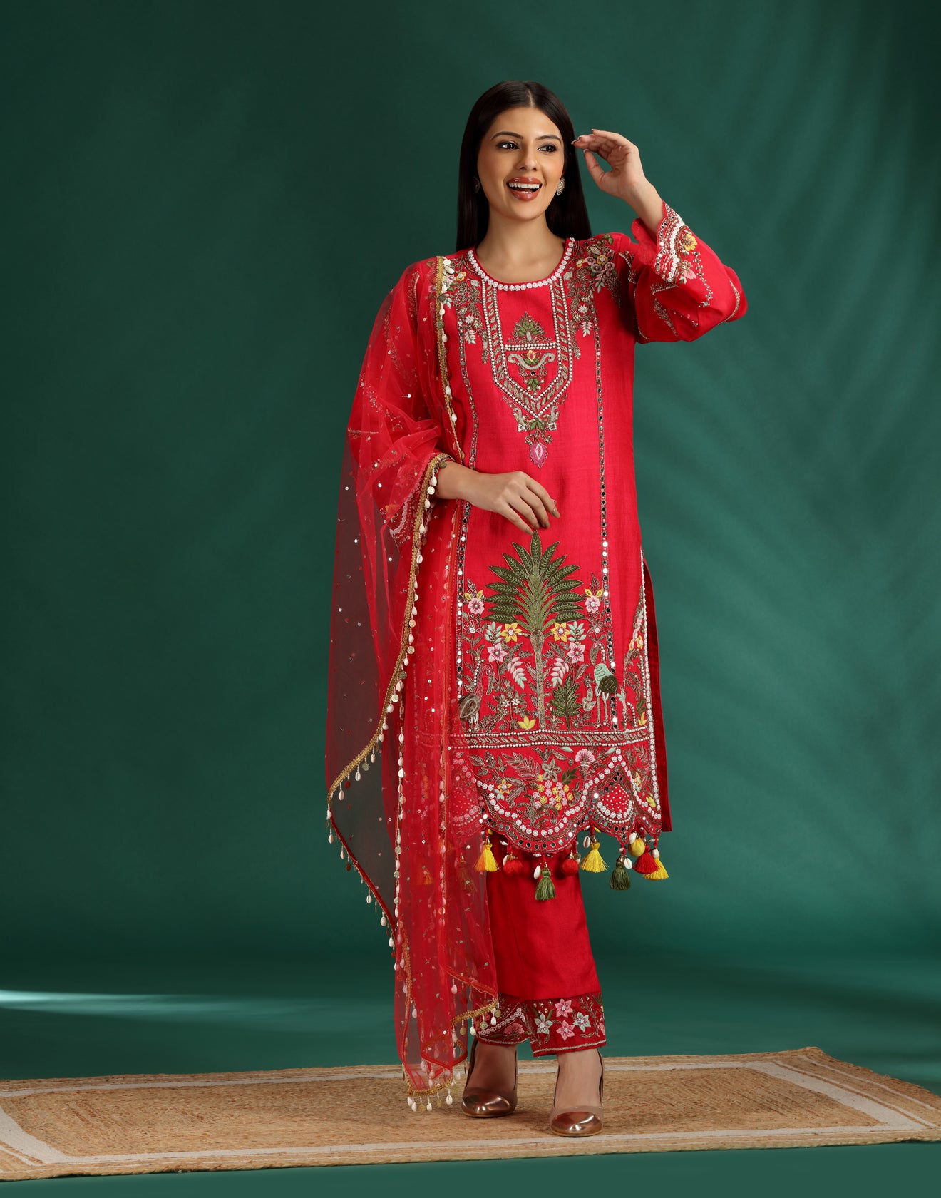 Laal Noor – Straight Cut Suit with Tassel Detailing