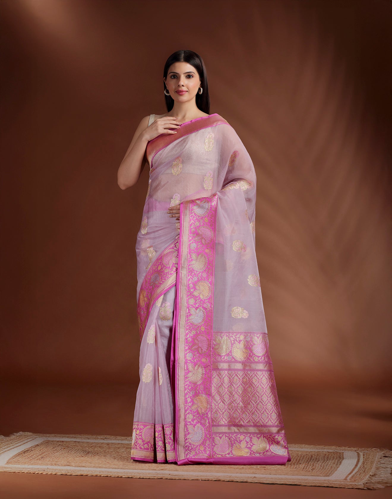 Lilac Mehfil Pure Silk Saree With Unstitched Blouse Fabric
