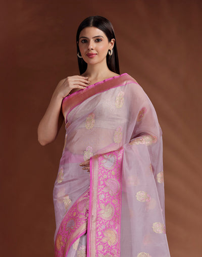 Lilac Mehfil Pure Silk Saree With Unstitched Blouse Fabric