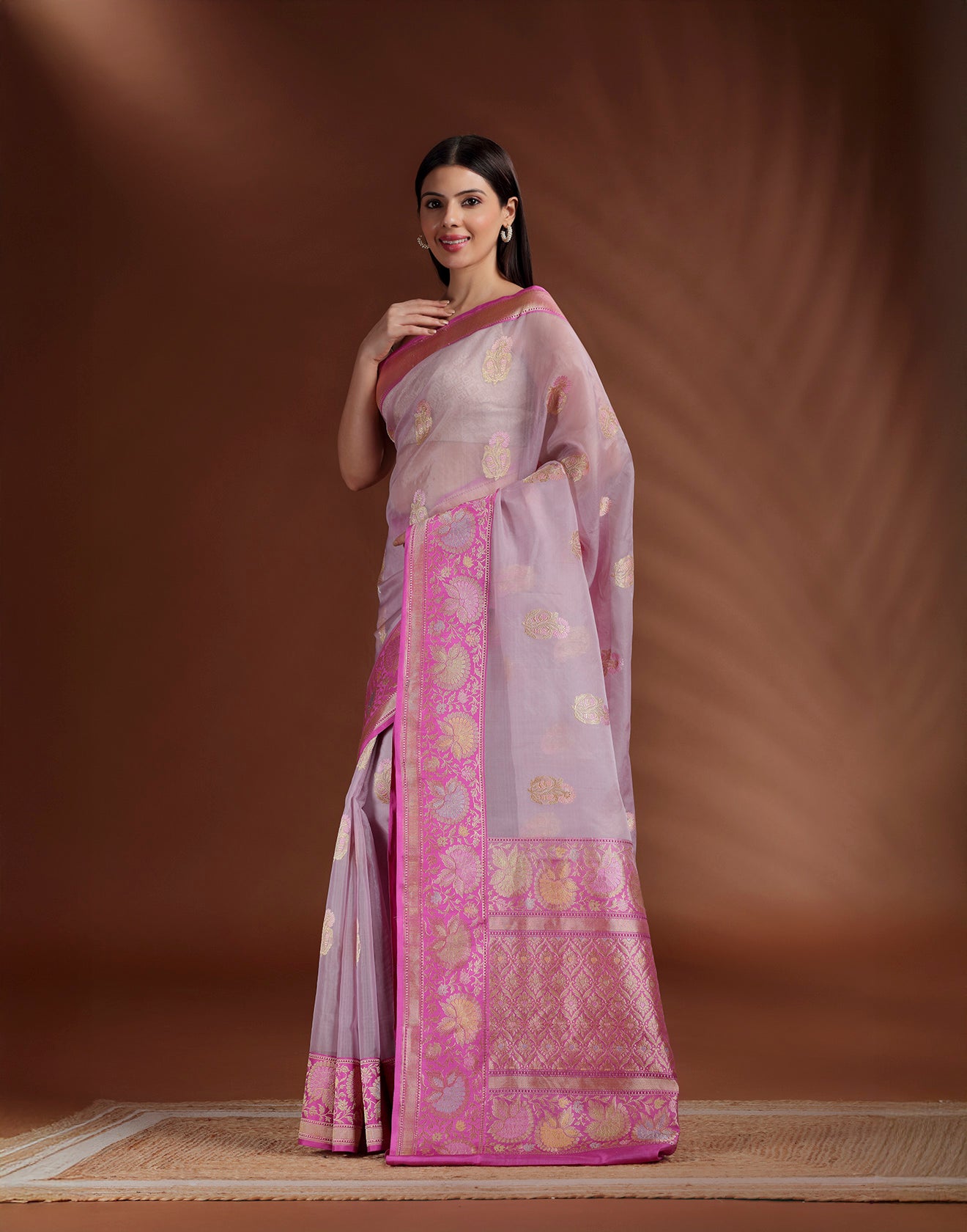 Lilac Mehfil Pure Silk Saree With Unstitched Blouse Fabric