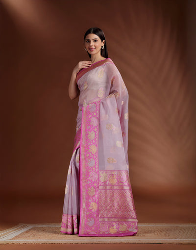 Lilac Mehfil Pure Silk Saree With Unstitched Blouse Fabric