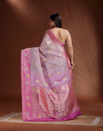 Lilac Mehfil Pure Silk Saree With Unstitched Blouse Fabric