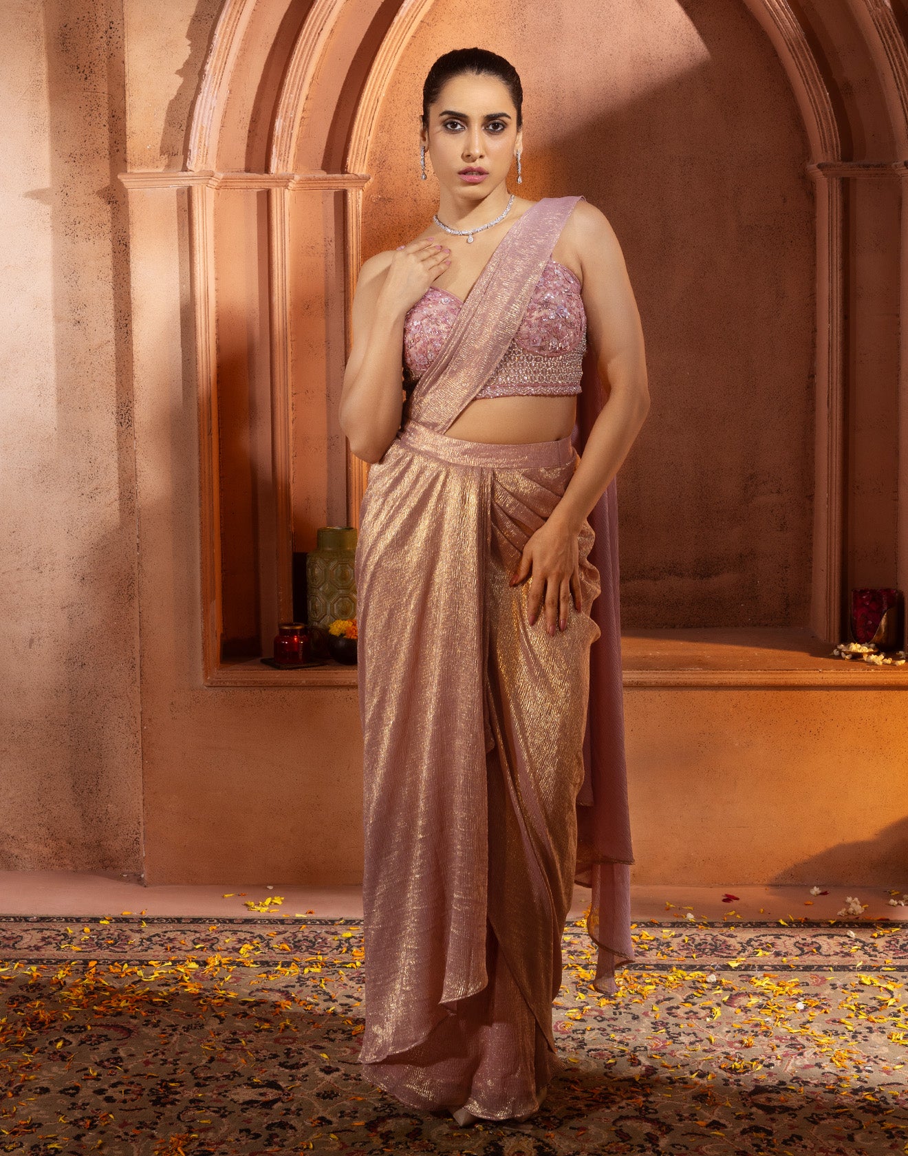 Lily Mist Textured Lycra Pre-Stitched Saree