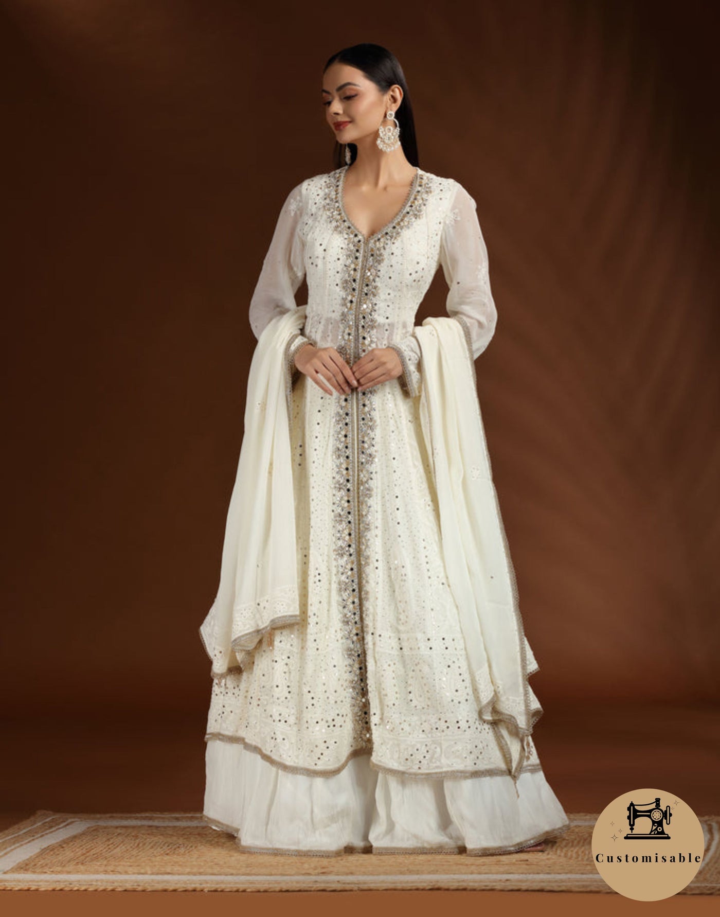 Maple Mousse Pure Lucknowi Embroidered Suit Set
