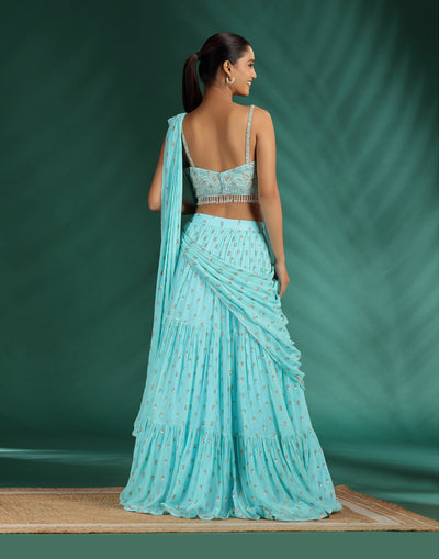 Marine Bloom Georgette Pre-Stitched Saree With Embellished Blouse
