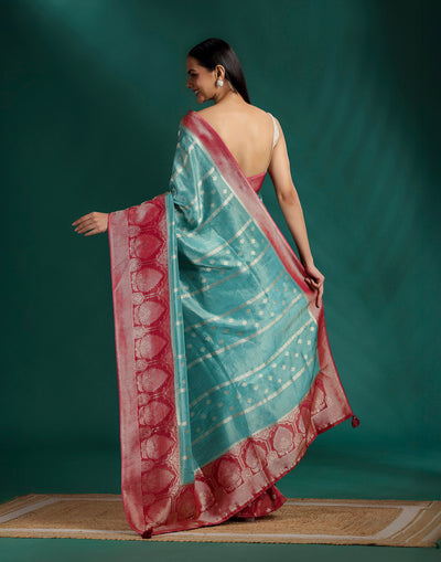 Marine Glow Tissue Silk Saree With Unstitched Blouse Fabric