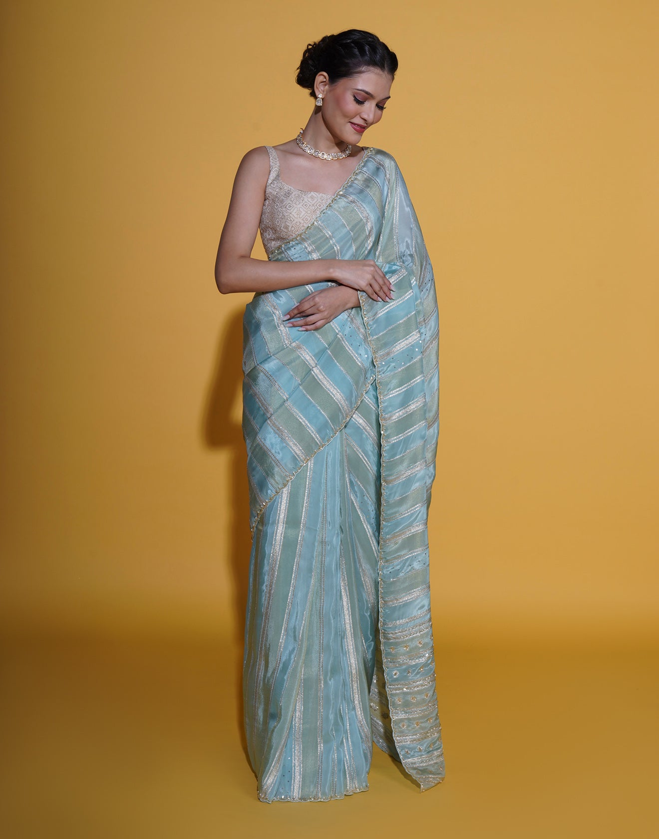 Mediterranean Sea Embellished Festive Saree