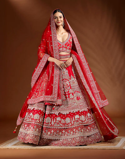 Mehel Ki Maharani Layered Silk Embroidered Bridal Lehenga Set