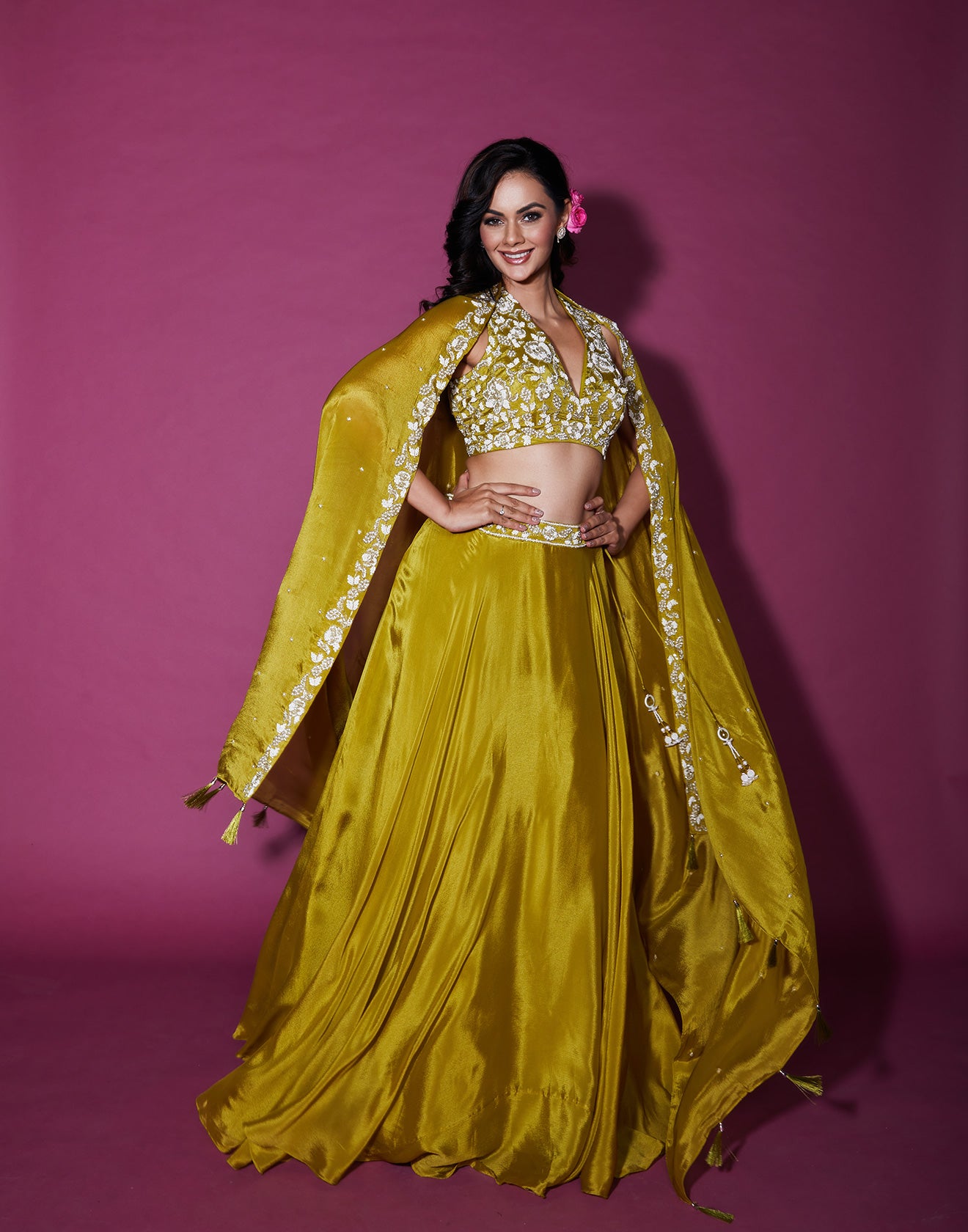 Mehendi Green Pearl Embellished Bridesmaid Lehenga Set