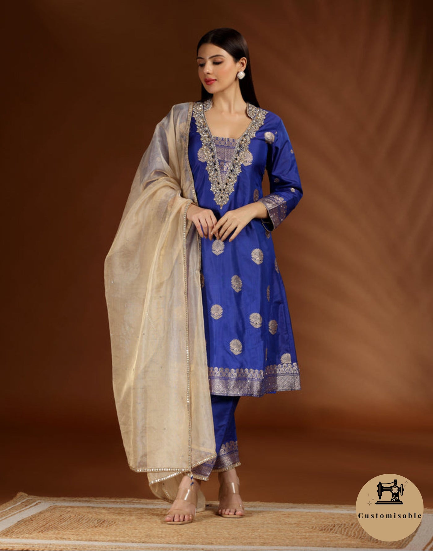 Mehfil Blue Banarasi Straight Cut Suit