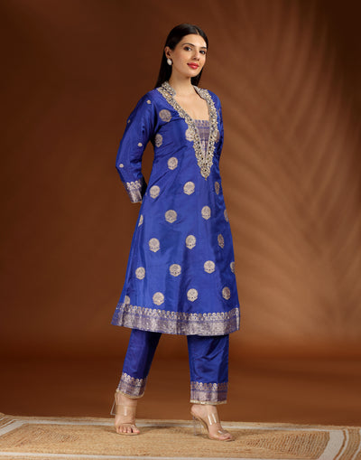 Mehfil Blue Banarasi Straight Cut Suit