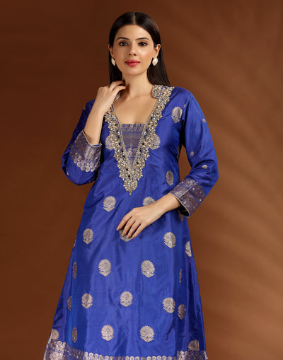 Mehfil Blue Banarasi Straight Cut Suit