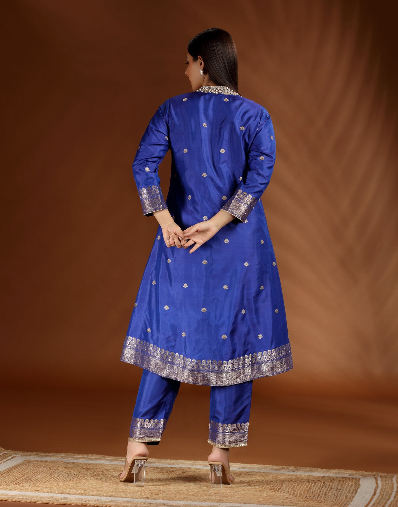 Mehfil Blue Banarasi Straight Cut Suit