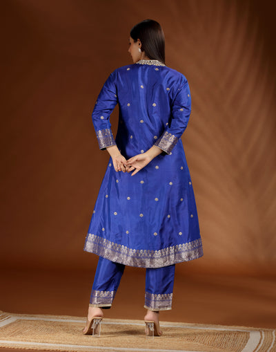 Mehfil Blue Banarasi Straight Cut Suit
