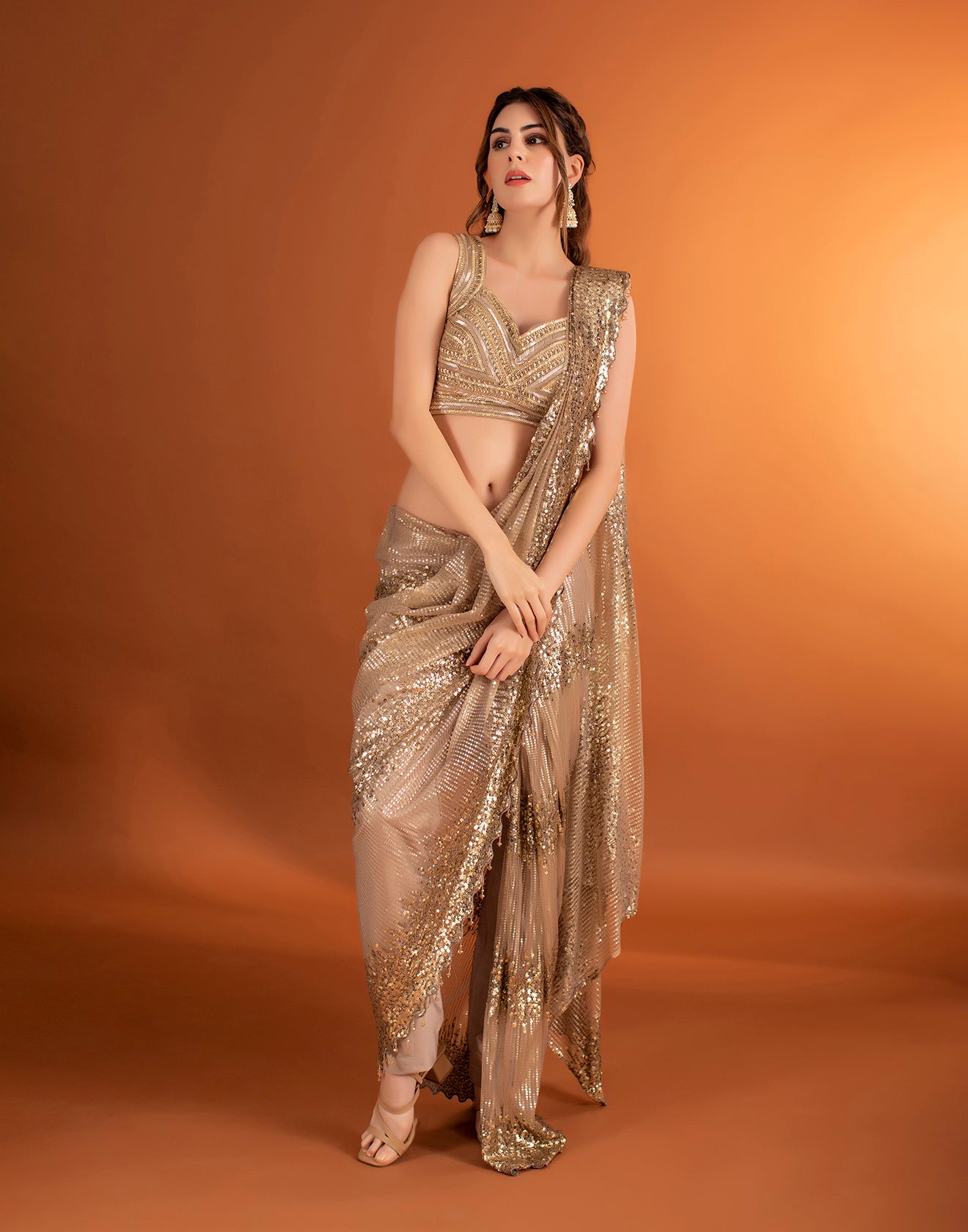 Metallic Gold Kanjivaram Silk Saree With Geometrical Design | Singhania's