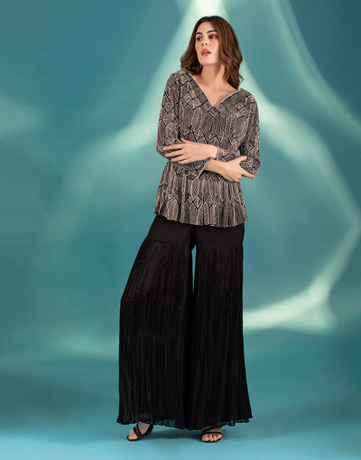 Midnight Black Jacket With Flared Palazzo Pant