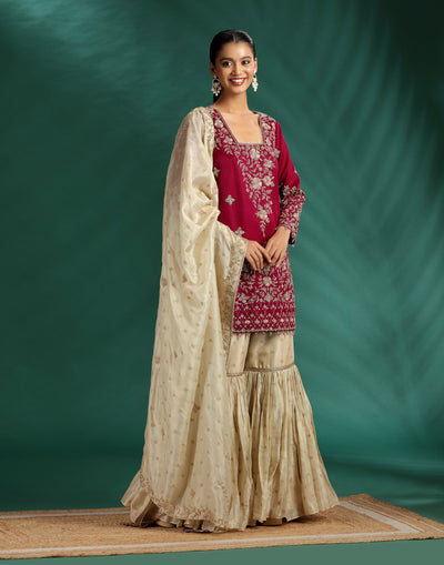 Midnight Merlot Hand Embroidered Wedding Sharara Suit