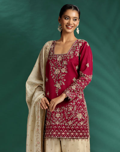 Midnight Merlot Hand Embroidered Wedding Sharara Suit