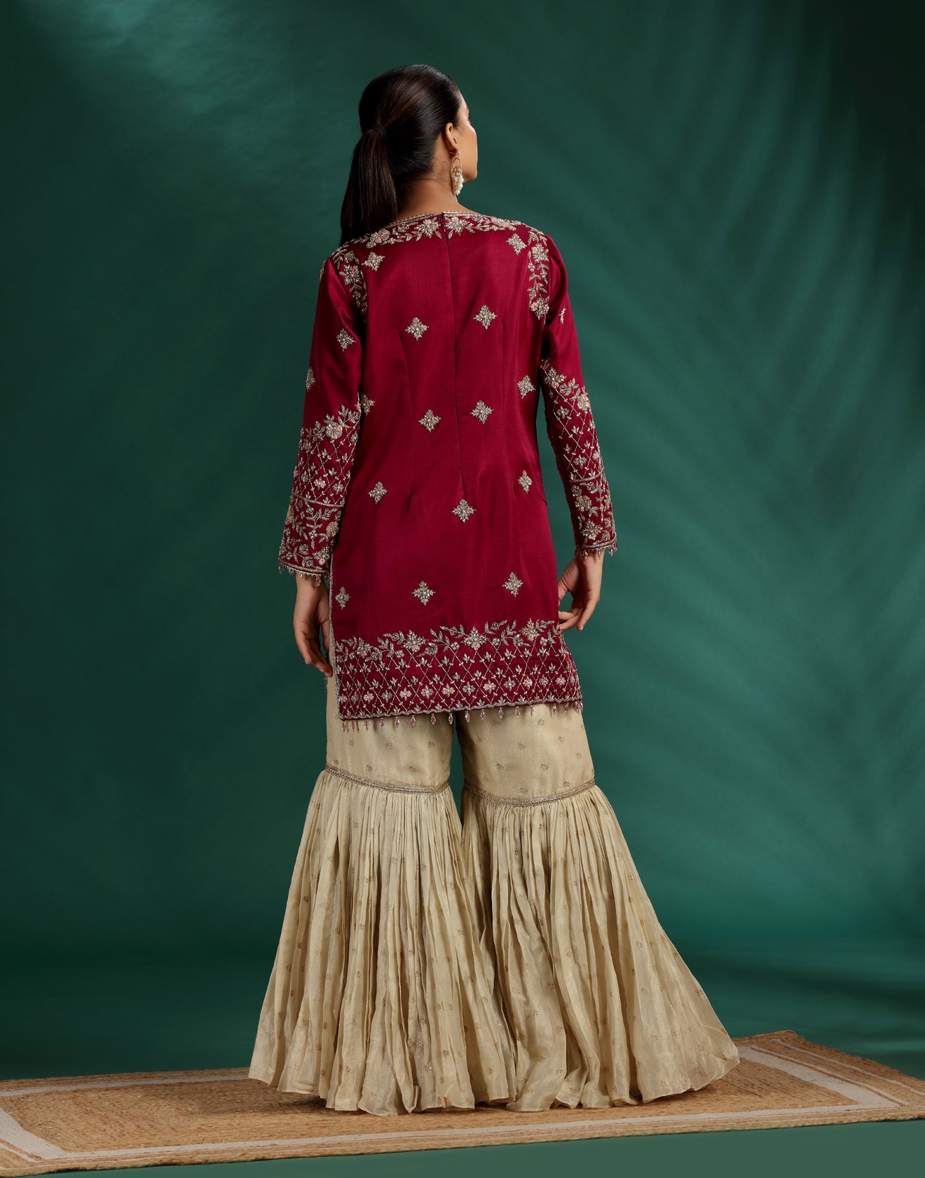 Midnight Merlot Hand Embroidered Wedding Sharara Suit