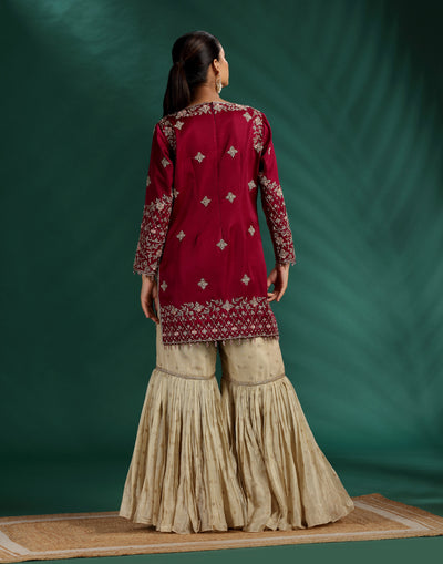 Midnight Merlot Hand Embroidered Wedding Sharara Suit