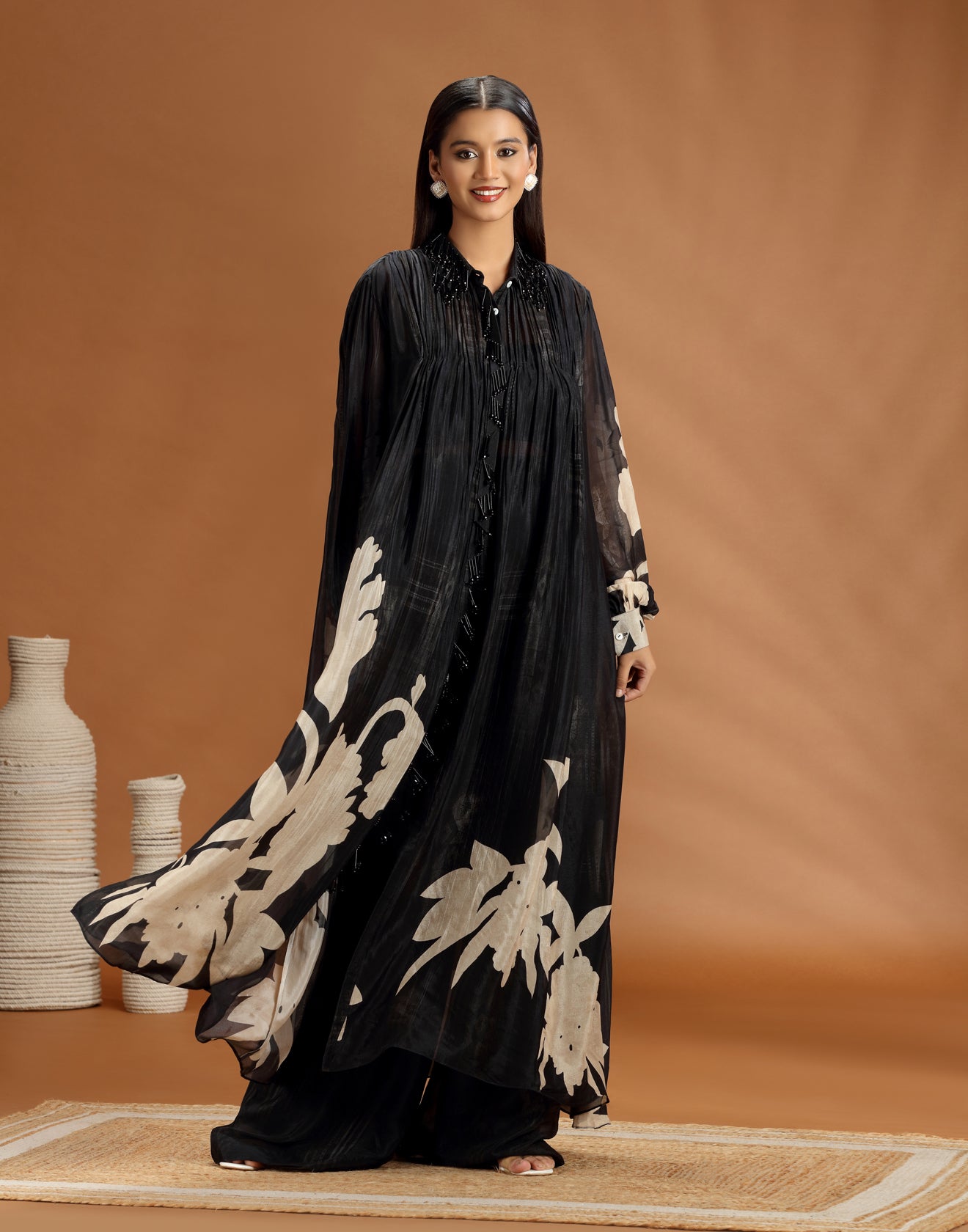 Midnight Mirage Printed Long Kurta With Pallazo Suit