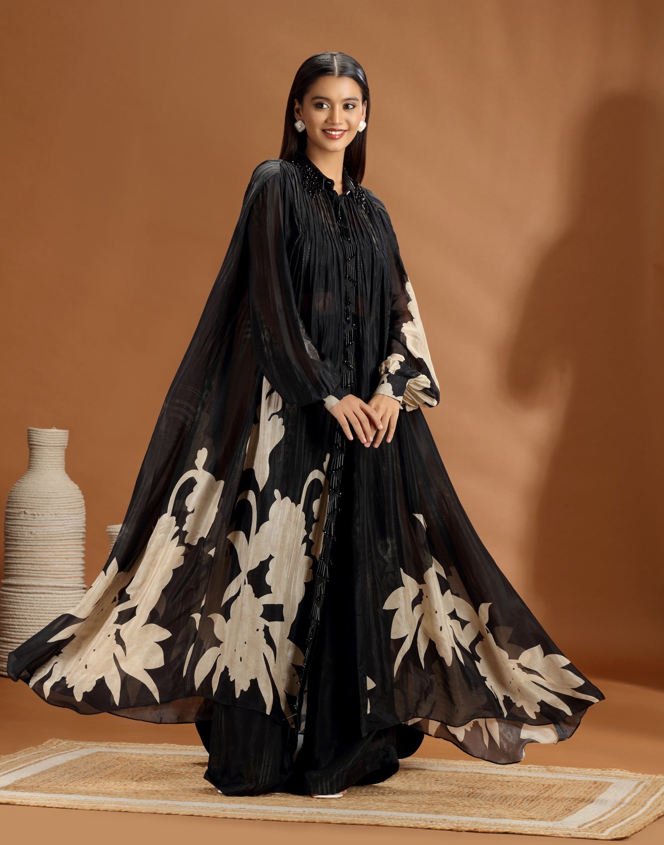 Midnight Mirage Printed Long Kurta With Pallazo Suit