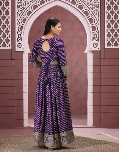 Midnight Purple Leheriya Printed Crepe Anarkali Suit