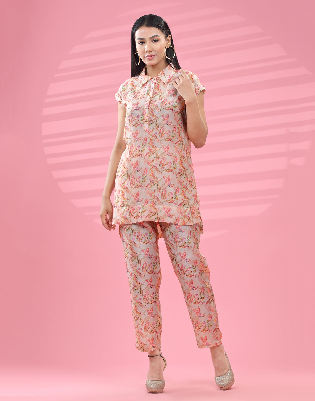 Millennial Pink Printed Fusion Co-ord Set