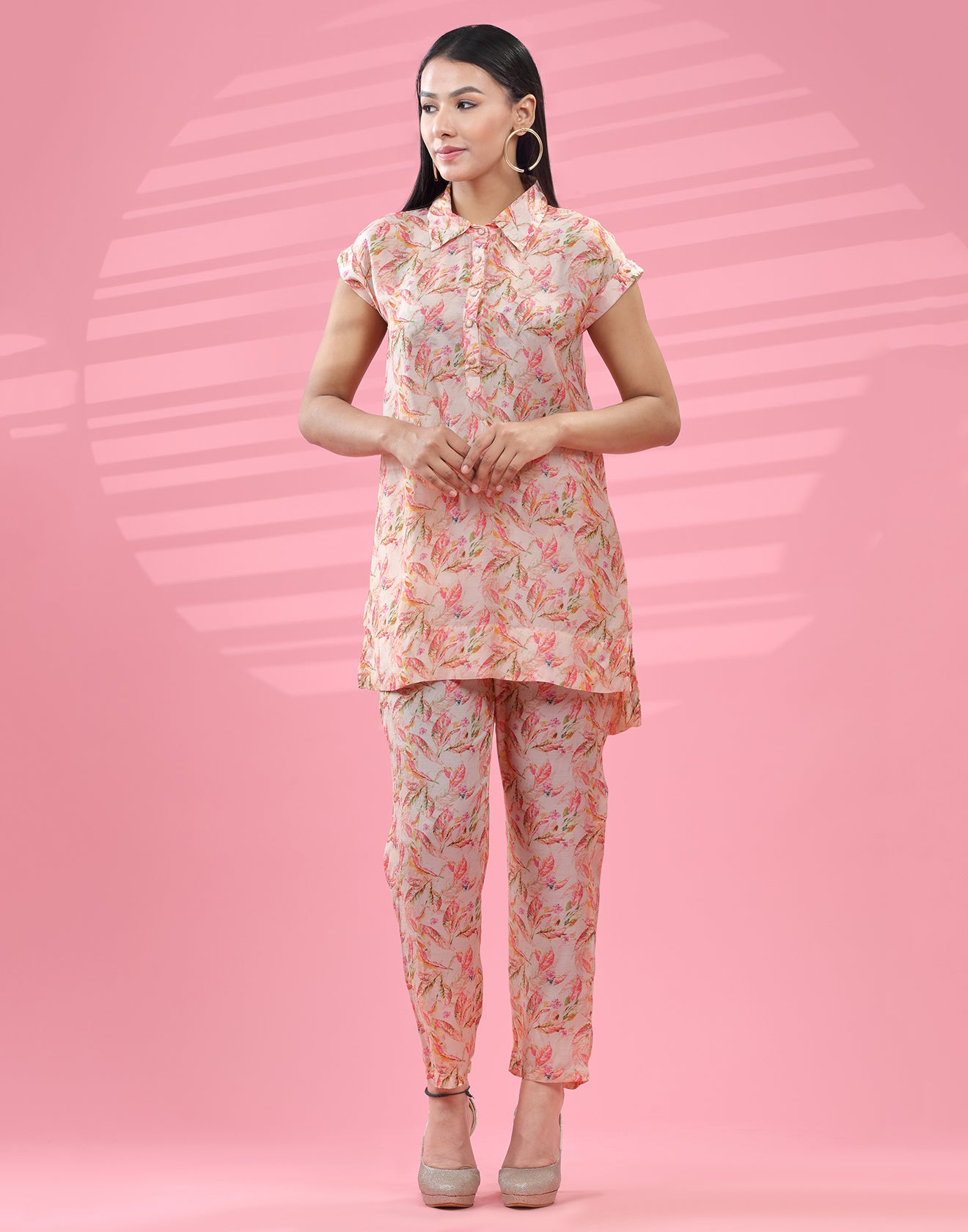 Millennial Pink Printed Fusion Co-ord Set