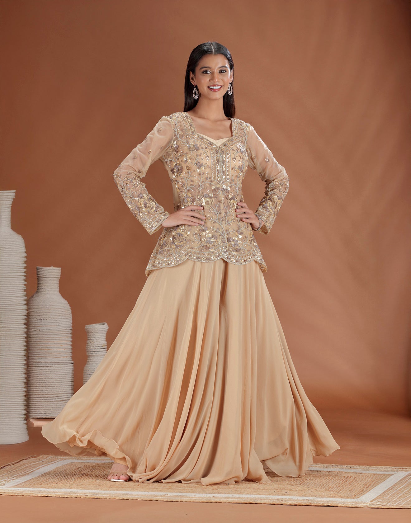 Mocha Dusk Embellished Indo-Western Set