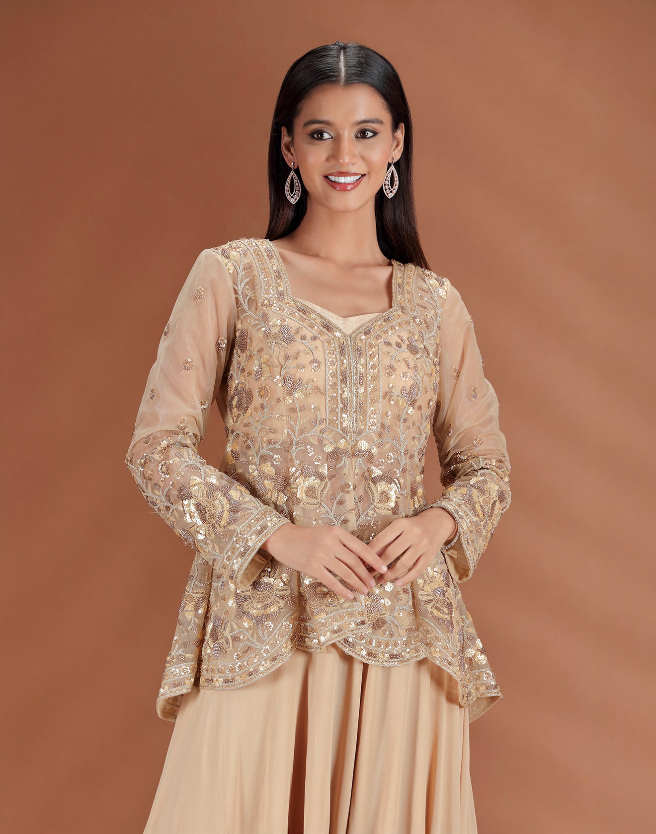 Mocha Dusk Embellished Indo-Western Set