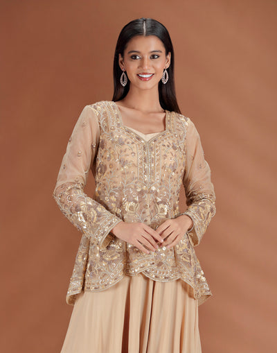 Mocha Dusk Embellished Indo-Western Set