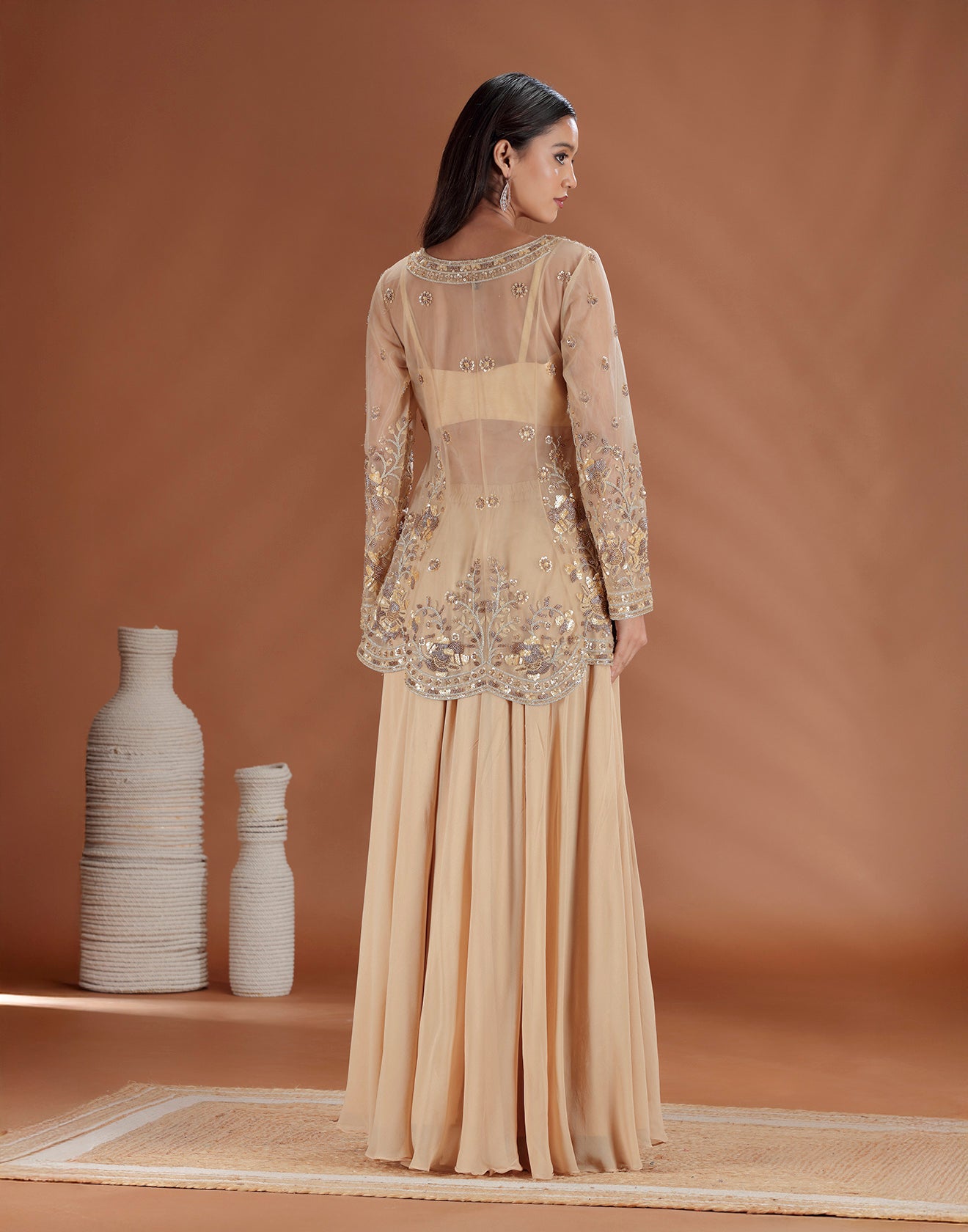 Mocha Dusk Embellished Indo-Western Set