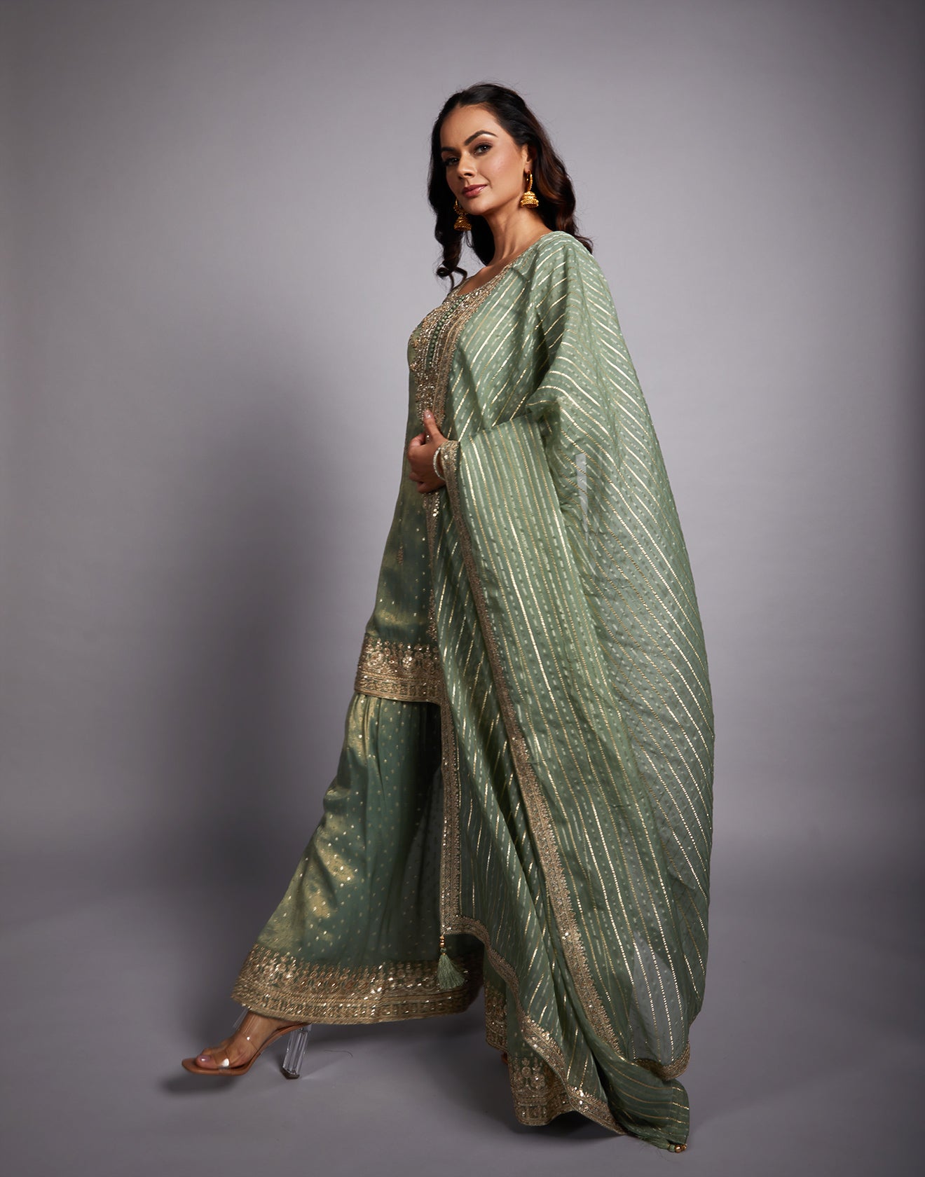 Moss Green Zardosi Embroidered Festive Set