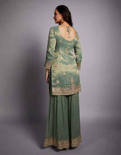 Moss Green Zardosi Embroidered Festive Set