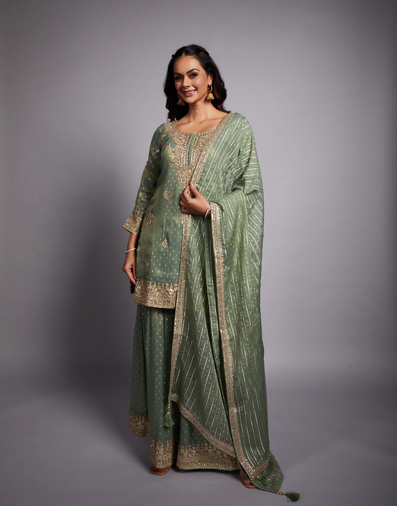 Moss Green Zardosi Embroidered Festive Set